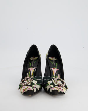 Dolce 
Gabbana Black Floral Heels with Crystal Detailing Size EU 38.5