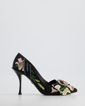 Dolce 
Gabbana Black Floral Heels with Crystal Detailing Size EU 38.5