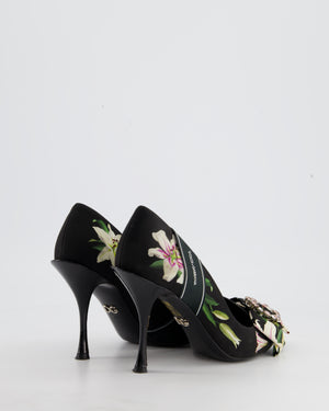 Dolce 
Gabbana Black Floral Heels with Crystal Detailing Size EU 38.5