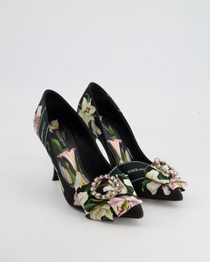 Dolce 
Gabbana Black Floral Heels with Crystal Detailing Size EU 38.5