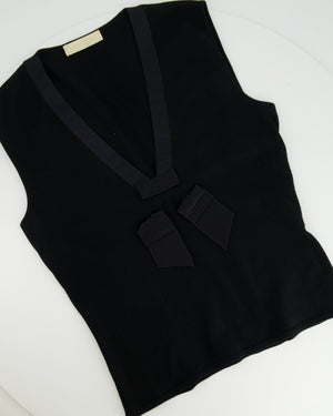 Valentino Black Sleeveless Wool Top with Bow Detail Size L (UK 12)