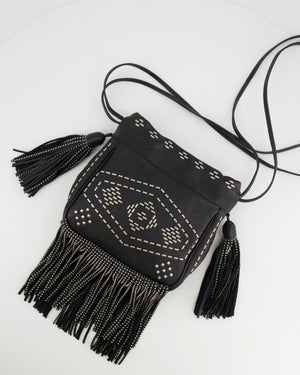 Saint Laurent Black Studded Bag with Fringe Details