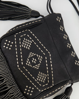 Saint Laurent Black Studded Bag with Fringe Details