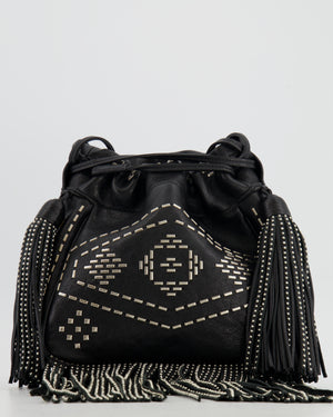 Saint Laurent Black Studded Bag with Fringe Details