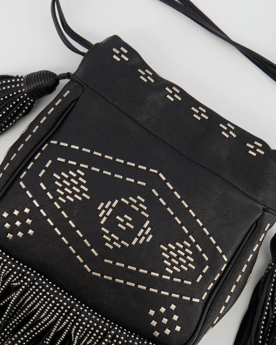 Saint Laurent Black Studded Bag with Fringe Details