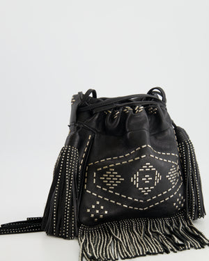 Saint Laurent Black Studded Bag with Fringe Details