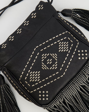 Saint Laurent Black Studded Bag with Fringe Details