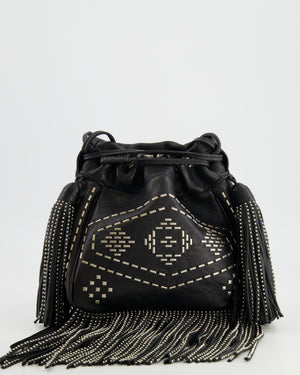 Saint Laurent Black Studded Bag with Fringe Details