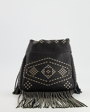 Saint Laurent Black Studded Bag with Fringe Details