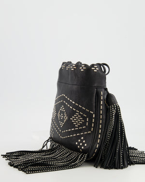 Saint Laurent Black Studded Bag with Fringe Details