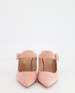 Aquazzura Light Pink Suede Mules with Buckle Strap Size EU 37