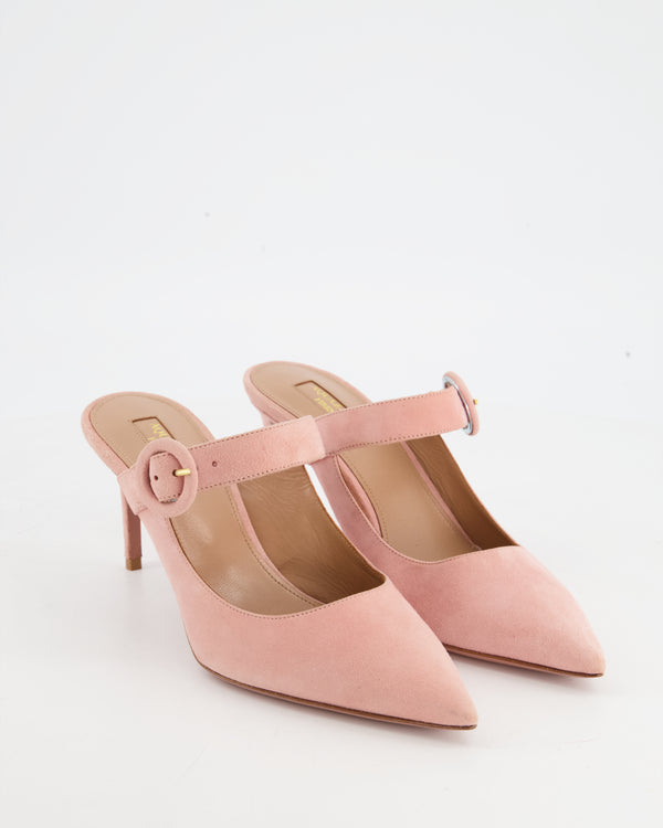 Aquazzura Light Pink Suede Mules with Buckle Strap Size EU 37