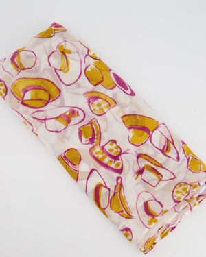 Loro Piana Pink and Yellow Ascot Hats Print Scarf