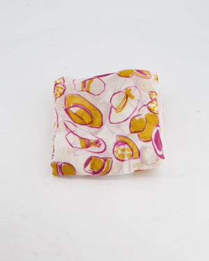 Loro Piana Pink and Yellow Ascot Hats Print Scarf