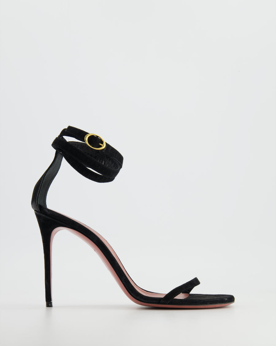 Amina Muaddi Black Velvet Ankle Strap Sandals Size 40.5