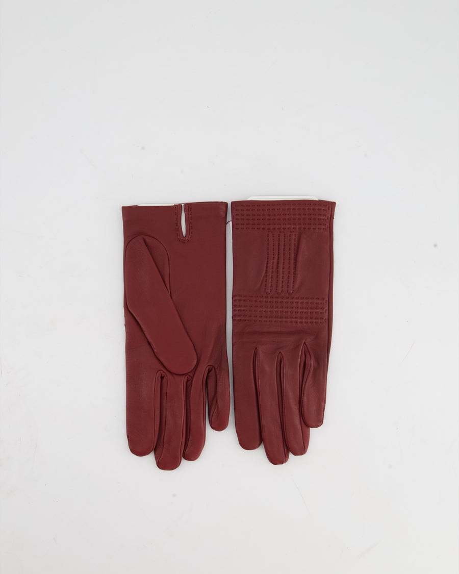 Hermès Burgundy Gloves Stitching Lambskin Leather Size 7