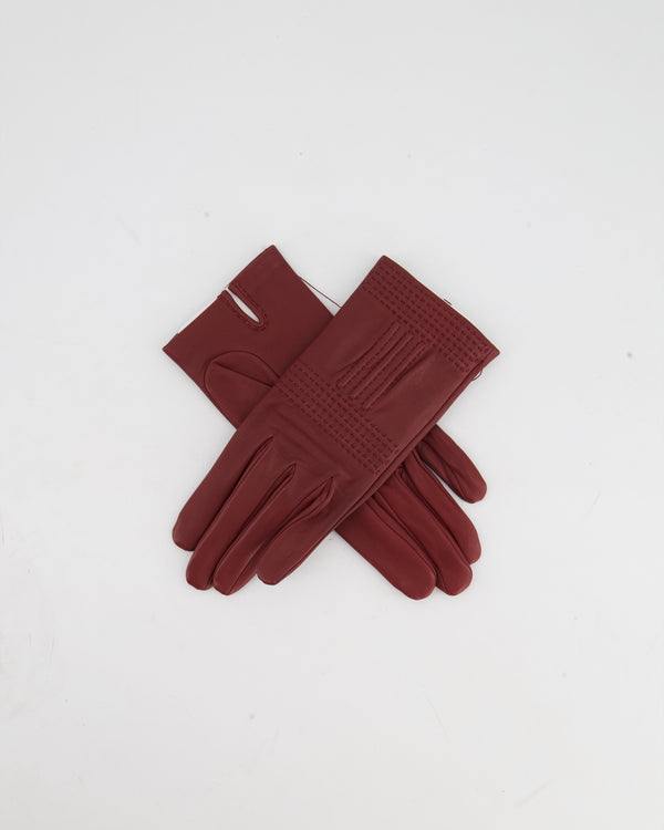 Hermès Burgundy Gloves Stitching Lambskin Leather Size 7