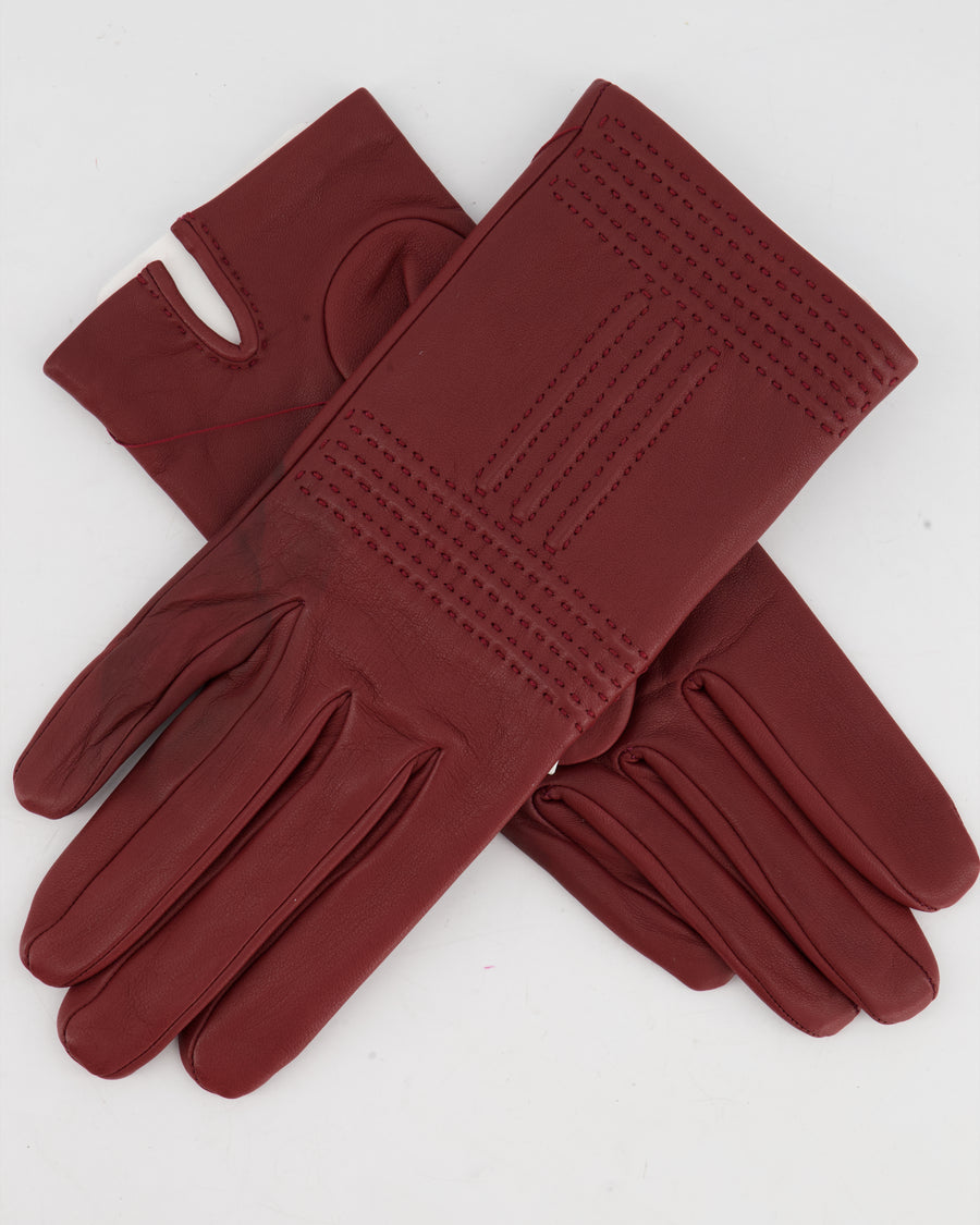 Hermès Burgundy Gloves Stitching Lambskin Leather Size 7