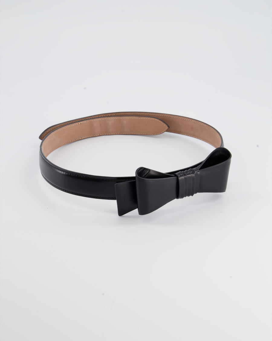 Alaïa Black Leather Belt with Bow Detail  Size 70cm