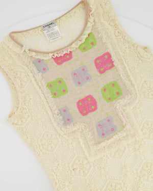 Chanel Cream Crochet Sleeveless Top with Multicoloured Detail FR 36 (UK 8)