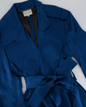 Celine Blue Silk Overcoat with Belt FR 42 (UK 14)