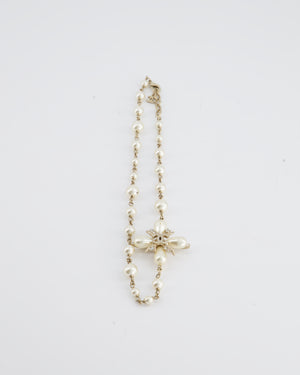 *HOT* Chanel Gold CC Necklace with White Pearl and Crystal Detailing