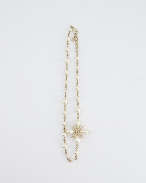 *HOT* Chanel Gold CC Necklace with White Pearl and Crystal Detailing