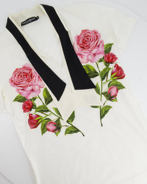 Dolce 
Gabbana White V-Neck T-shirt with Rose and Tie Neck Detail Size IT 36 (UK 4)