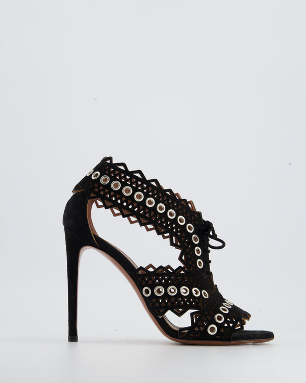 Alaïa Black Hollow Out Open Sandal Heels Size EU 38