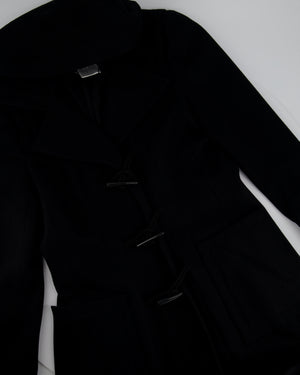 Chanel Black Hooded Longline Wool Coat with Toggle Fasten Detail  FR 42 (UK 10)