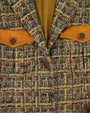 Chanel Gold, Red 
Blue Egypt Collection Tweed Jacket with Gold Collar and Pocket Detail FR 40 (UK 12)