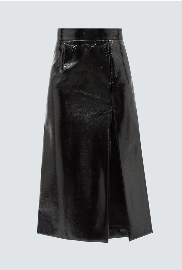 Racil Black Daria Vinyl Midi Skirt with Side Split Detail RRP £475 FR 34 (UK 6)