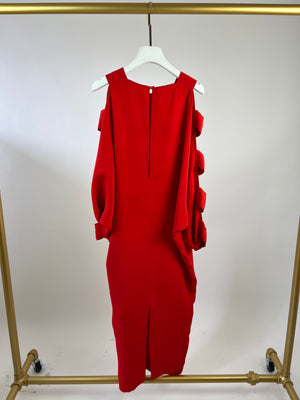 Alessandra Rich Red Silk Dress with Cut Out Shoulder Detail size IT 40 ( UK 8)