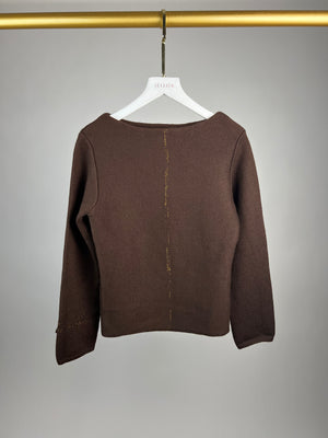 Chanel Brown and Gold Knitted Wool Jumper FR 36 (UK 8)