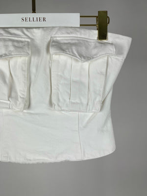 Prada White Cotton Front Pockets Bustier Top Size IT 42 (UK 8)