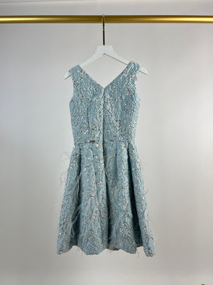 Oscar De La Renta Blue Embellished Feathered A Line Dress IT 40 (UK 8)