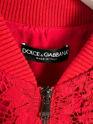 Dolce 
Gabbana Red Lace Bomber Jacket Size IT 36 (UK 4)