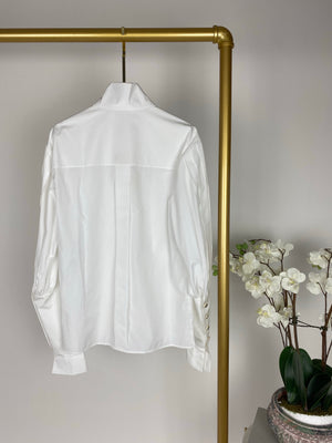 Chanel White Cotton High Neck Pleated Shirt Size FR34 (UK6) RRP £3,720