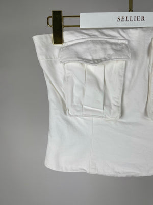 Prada White Cotton Front Pockets Bustier Top Size IT 42 (UK 8)