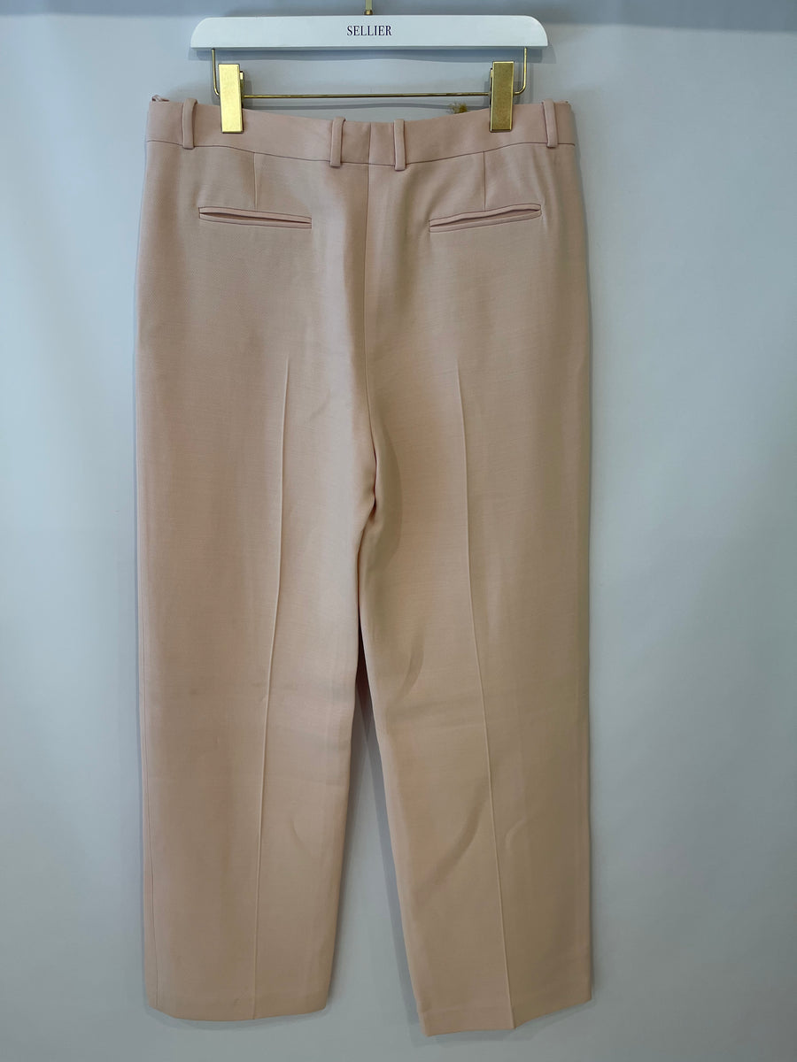 Loro Piana Dusty Pink Wool Wide Leg Trousers Size IT 46 (UK 14)