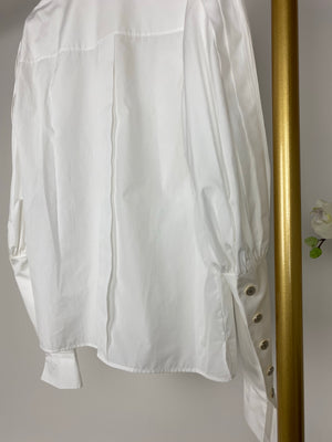 Chanel White Cotton High Neck Pleated Shirt Size FR34 (UK6) RRP £3,720