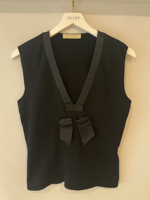 Valentino Black Sleeveless Wool Top with Bow Detail Size L (UK 12)