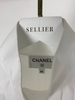 Chanel White Cotton High Neck Pleated Shirt Size FR34 (UK6) RRP £3,720