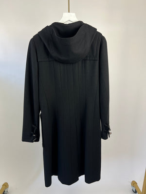 Chanel Black Hooded Longline Wool Coat with Toggle Fasten Detail  FR 42 (UK 10)