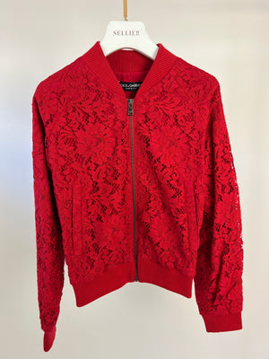 Dolce 
Gabbana Red Lace Bomber Jacket Size IT 36 (UK 4)