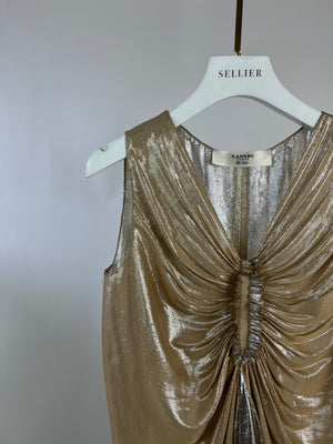 Lanvin Gold Metallic Silk Ruched Dress Size FR 40 (UK 12)