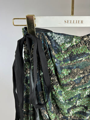 Isabel Marant Green and Silver Leopard Print Embellished Wrap Mini Skirt FR 36 (UK 8)