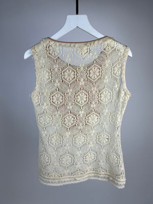 Chanel Cream Crochet Sleeveless Top with Multicoloured Detail FR 36 (UK 8)