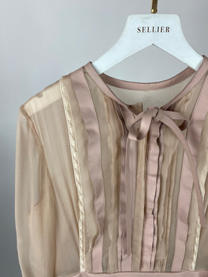 Valentino Pale Pink Silk and Leather Dress with Lace Detail IT 38 (UK 6)