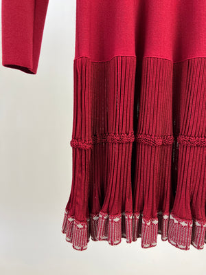 Alaia Red Long-Sleeve Dress with Pleated Trim FR 38 (UK 10)